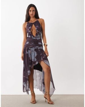 ASOS Mesh Halter Keyhole High Low Maxi Dress - White
