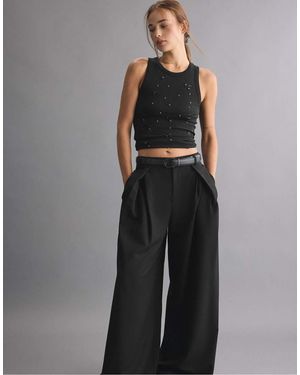 Stradivarius Pantaloni A Gamba Larga Con Pince E Cintura Neri - Nero