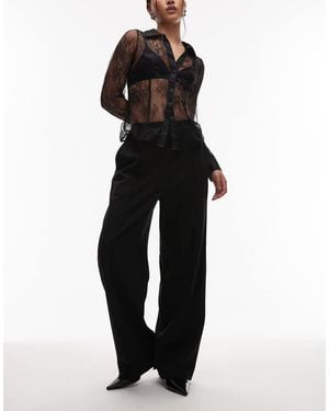 ARKET Satin Wide Straight Leg Tailored Trousers With Elasticated Waist - Black