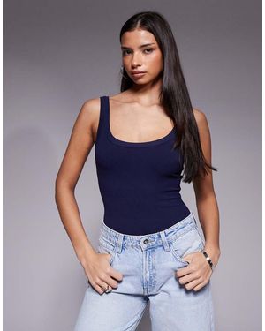 GOOD AMERICAN Body Senza Maniche A Coste Con Scollo Rotondo - Blu