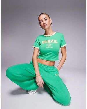 Kaiia Sport Contrast Trim Brazil Baby Tee Co-ord - Green