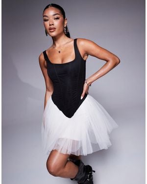 LACE & BEADS – -weißes minikleid mit tief sitzender taille und korsett-design - Schwarz