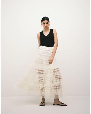 AllSaints Arlea Lace Tulle Ruffled Maxi Skirt - Natural