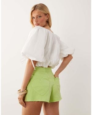 Miss Selfridge Heart Pocket Denim Mom Shorts - Green