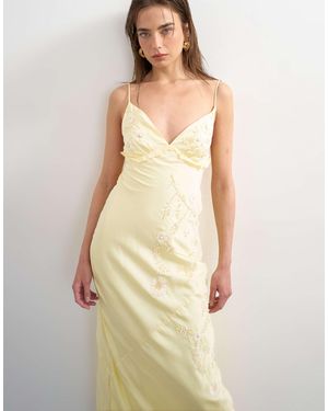 TOPSHOP Embellished Raffia Slip Dress With Frill - Natural