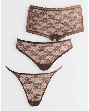 ASOS 'The Essentials' 3 Pack Lace Tanga Thong, Brazilian & Boxer Short - Natural