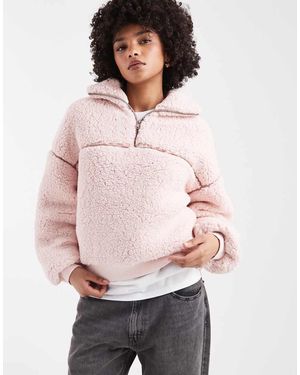 Miss Selfridge Half Zip Borg Jacket - Grey