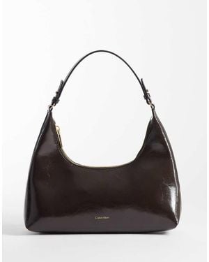 Calvin Klein Glanzende Schoudertas Met Folielogo - Zwart