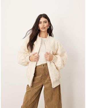 ARRANGE Textured Oversized Bomber Jacket - Natural