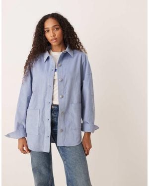 Roxy Kick Back Washed Cord Button Down Shirt Jacket - Blue