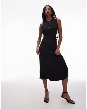 ARKET Stretchy Henley Sleeveless Midi Dress With Belt - Black