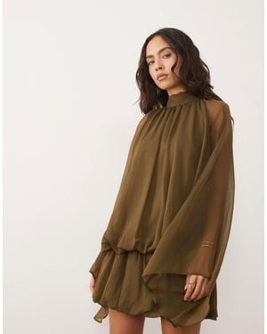 ASOS Tie Neck Bubble Mini Dress - Brown