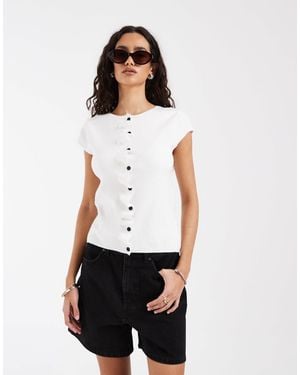 ASOS Compact Knit Cap Sleeve Cardigan With Ruched Placket - White