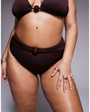 ASOS Asos Design Curve Dora Premium High Leg High Waist Belted Bikini Bottoms With Jumbo Bead - Black