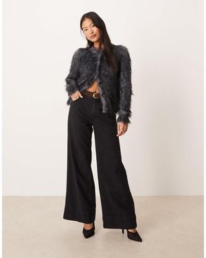ASOS Asos Design Petite Wide Leg Jeans With Crease Front And Belt - Black