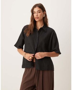 Mango Short Sleeve Linen Mix Shirt - Black
