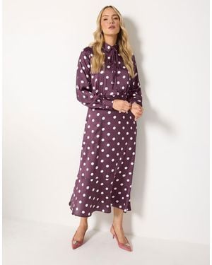 Long Tall Sally Polka Dot Tie Satin Maxi Dress - Purple