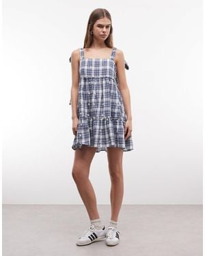 Daisy Street Tiered Smock Mini Dress - Blue