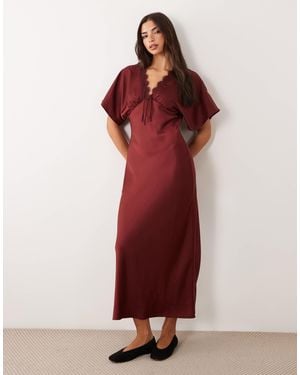 Miss Selfridge Satin And Lace Batwing Maxi Dress - Red