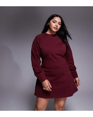 ASOS Asos Design Curve Corset Waist Cotton Mini Sweatshirt Dress - Red