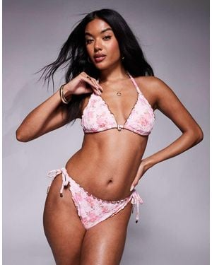 River Island Floral Broderie Bikini Bottom Brief - Pink