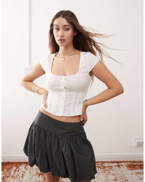 Monki Blusa A Maniche Corte - Bianco