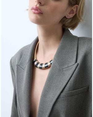 ASOS Statement Snake Chain Necklace With Black Stripes - Gray