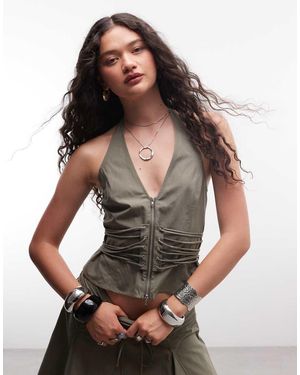 Weekday Halterneck Lace Up Top - Green
