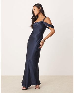 Ever New Petite Off Shoulder Satin Midaxi Dress - Blue