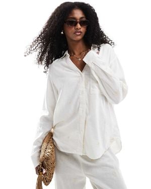 ONLY Linen Embroidered Long Sleeve Shirt Co-ord - White