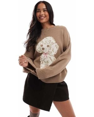 Miss Selfridge Knitted Dog Bow Jumper - Brown