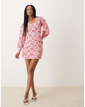 Collective The Label Ruched V-Neck Mini Dress - Pink