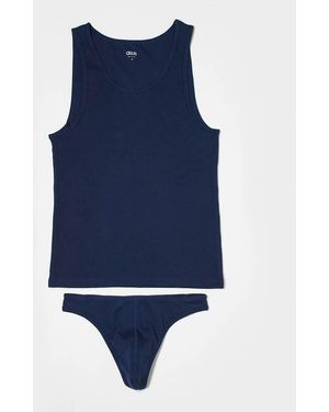 ASOS Rib Lingerie Thong And Singlet Set - Blue