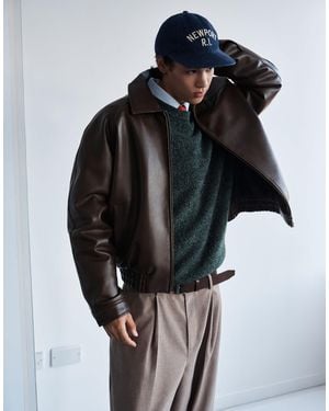 Prohibited Boxy Faux Leather Jacket - Brown