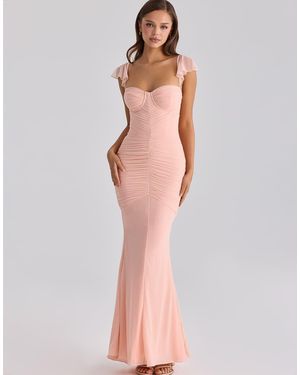 House Of Cb Antonella Peach Mesh Silhouette Maxi Dress - Orange