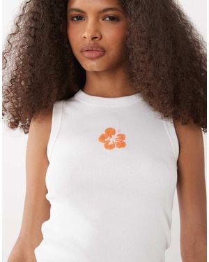 Mango Teen Racer Tank Top With Beaded Flower - White