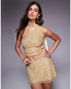 Oh Polly Top Monospalla Glitterato Con Sciarpa Al Collo - Marrone