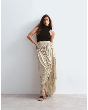 ARRANGE Draped Fringe Hem Maxi Skirt - Multicolor