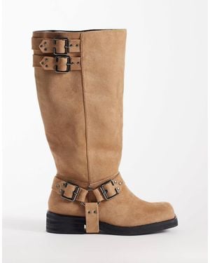 Public Desire Rooftop Harness Knee Boots - Brown