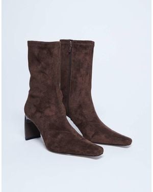 TOPSHOP Pearl Point Toe Faux Suede Ankle Boots - Brown
