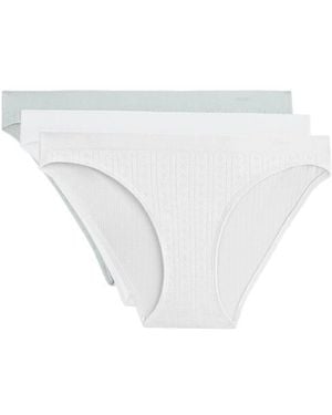 Oysho 3 Seamless Soft-touch Openwork Classic Briefs - White