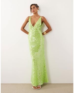 ASOS Iridescent Sequin Deep Plunge Fishtail Maxi Dress - Green