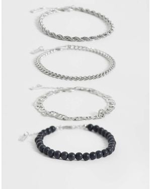 ASOS Confezione Da 4 Bracciali A Catena A Corda Argentanti E Con Perline - Grigio