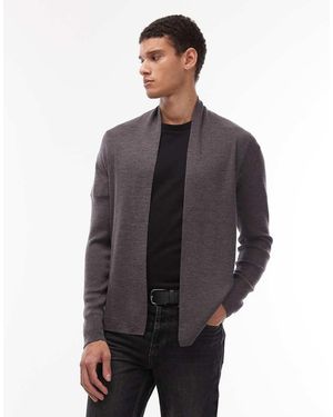 AllSaints Mode Merino Wool Open Knit Logo Cardigan - Grey