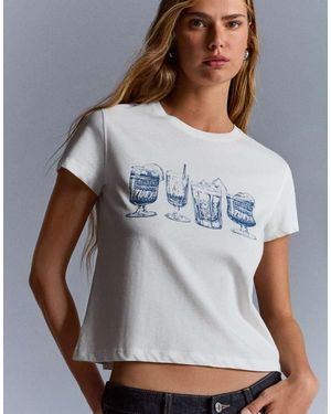 Bershka Short Sleeve T-shirt With Print - Grey