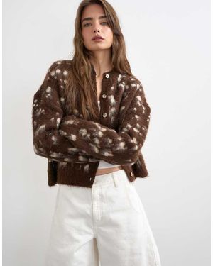 TOPSHOP Gebreid, Geborsteld Vest Met Dierenprint - Bruin