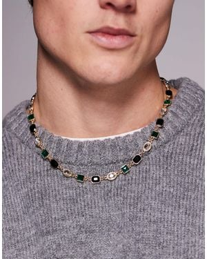 ASOS Emerald And Crystal Stone Set Necklace - Grey