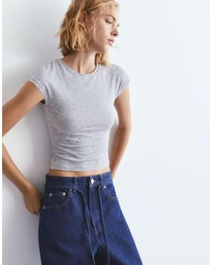 Pull&Bear Fitted T-shirt With Full Sleeves - Blue