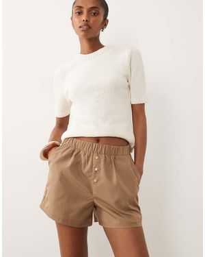Threadbare Pantalones Cortos Color Topo Estilo Bóxer De Popelina De Algodón De -Neutro