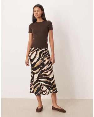 Y.A.S Animal Print Satin Midi Skirt - Natural